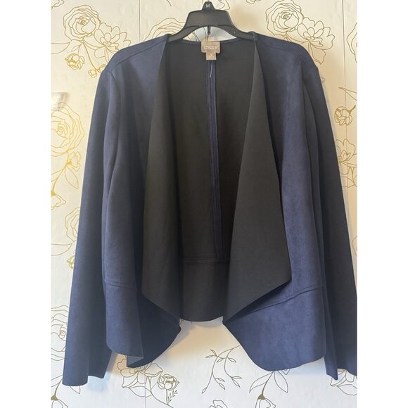 Chicos Blazer Jacket Size 3 Extra Large Faux  Suede Open Front  Navy Blue 078 - Picture 1 of 6